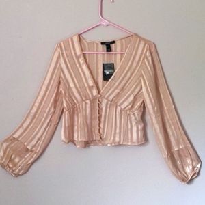 New!!!Flowy golden pink, champagne rose gold glitter peplum button up v neck top